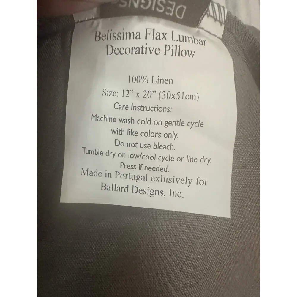 Ballard Designs Gray BelissIma Flax Duck Down Filled Lumbar Pillow 20 X 12